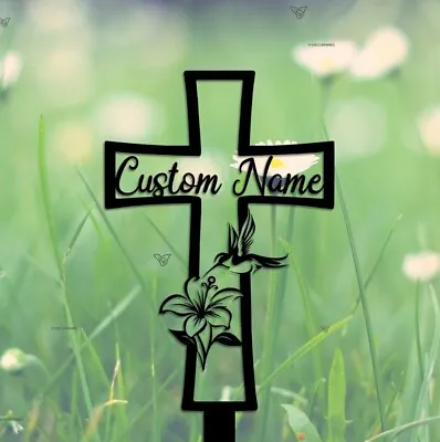 Custom Hummingbird Memorial Cross Stake Hummingbird Sign Cross Metal Stake • $41.99