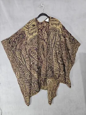 Vintage Coldwater Creek Paisley Brown Wool Shawl Kamino Cover Up One Size Long  • $35