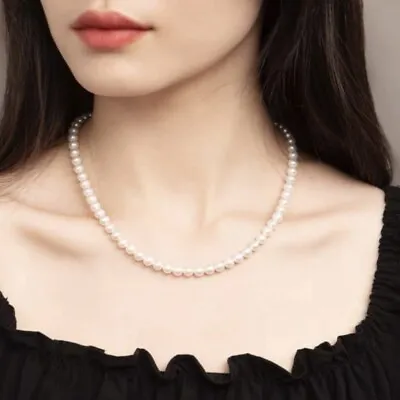 Genuine Natural White Pearl Necklace Sterling Silver Clasp • $39