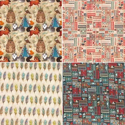 £9.10 • Buy 100% Cotton Fabric Boho Native American Teepee Eagle Wolf Bear 140cm Wide Crafty