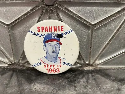 Vintage 1963 Warren Spahn Spahnie Milwaukee Braves Baseball Pinback Pin Button • $5