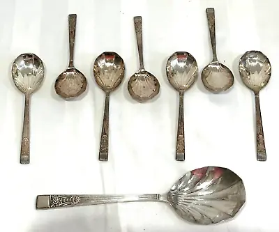 Vintage James Ryals EPNS 7 X Dessert Spoons & 1 X Serving Spoon Eight Ryals Spo • £24.99