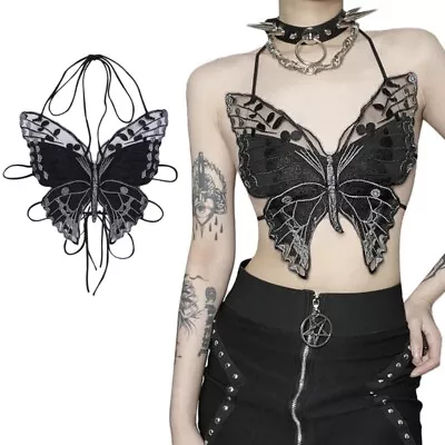 Summer Halter V-Neck Backless Crop Top For Women Butterfly-Shape Lace Bras • £9.38