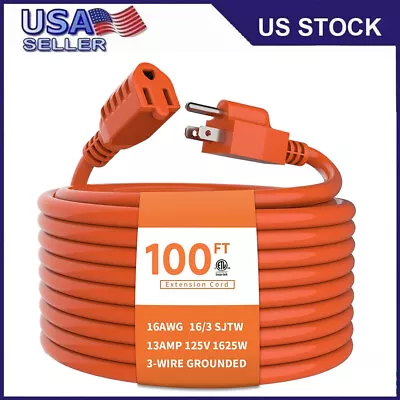 25-100Foot Outdoor Extension Cord Waterproof 16/3Gauge Heavy Duty 3 Prong Orange • $10.99