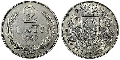 Latvia Silver 1925 2 Lati 2 Years Type 27mm KM# 8 (24 330) • $14.95