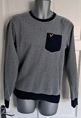 Voi Blue Sweater Jumper Chevron Pattern Pocket Elbow Patches Designer Top • £12.95