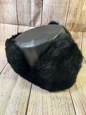 Rabbit Fur Russian Shapka Ushanka Black Hat With Ear Flaps • $15