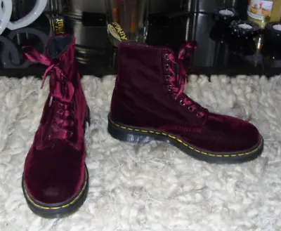 RARE Dr Martens Boots PASCAL VELVET Cherry Red 7 FANTASTIC CONDITION • £85