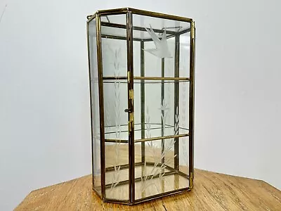 Vintage Mirrored Etched Glass And Brass Curio Cabinet Display Case Wall Shelf 8” • $85