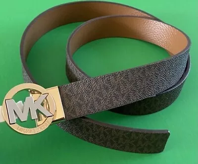 New MICHAEL KORS Twist Reversible MK Logo Brown LEATHER Belt 2 Size Small • $39