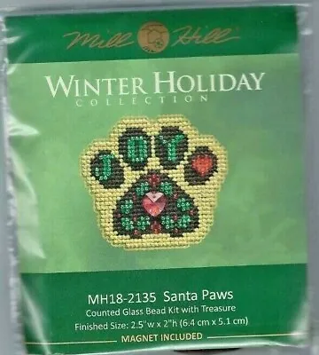 Christmas Santa Paws Beads & Treasure Mill Hill Cross Stitch Kit W/ Magnet • $14