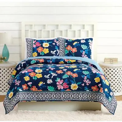 Vera Bradley Quilts King Size Stylish Contemporary Floral Cotton Soft In Navy • $125.16