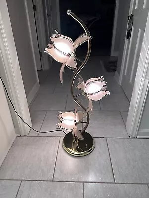 1970s Decorative Table Lamp Lotus Flower Gold Metal Crystal • $200