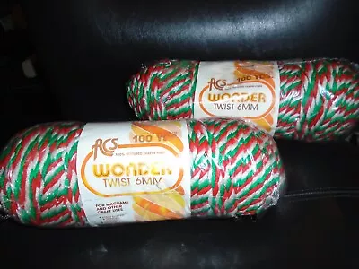 2 Nos Vintage Skeins Of Wonder Twist 6mm Macrame Cord Redwhite& Green • $20