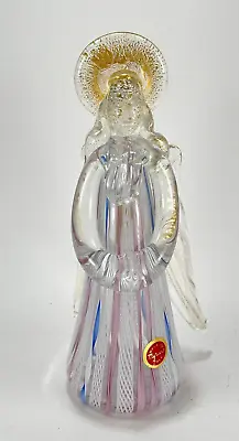 Latticino Murano Glass Angel Figurine Hand Blown White Pink Gold • $85.65