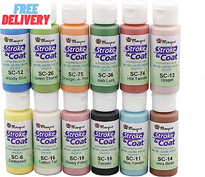 Mayco Stroke And Coat Glaze For Ceramics Kit 1 | 12 Assorted 2 Oz Jars With How  • $66.54