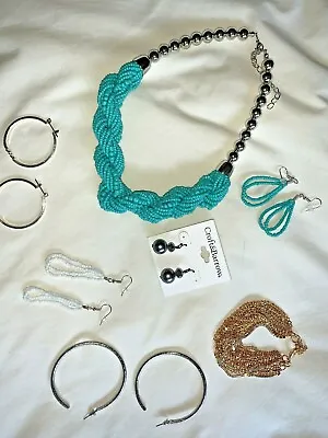 Lot 7 Seed Bead J CREW AQUA Necklace Earrings Hoops Bracelet Gray Dangle ❤️tw11j • $50