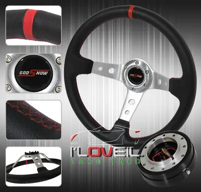 350mm Red Drift Steering Wheel + 1.5  Thin Quick Release Adapter + Jdm Horn Kit • $49.99