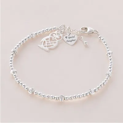 Sterling Silver Bead Bracelet With Engraved Silver Tag And Silver Charm Choice • £29.99