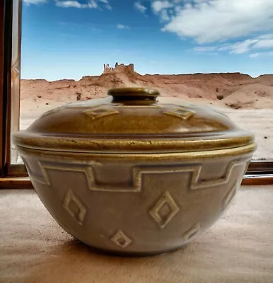 1930s Monmouth Western Navajo Covered Dish Diamond Pattern Stoneware Pottery VTG • $29.89