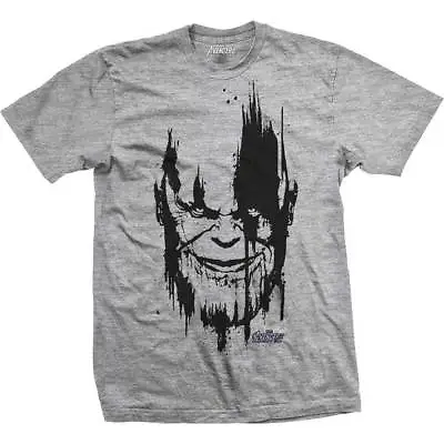 Marvel Comics Official Avengers Infinity Thanos Head Black Mens Grey T-Shirt • £13.95