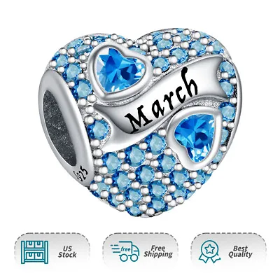 Authentic S925 Birthstone Paved Birthday Heart Charm Women Bracelet Charms Gifts • $15.59