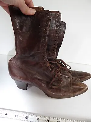 Antique Vintage VICTORIAN Brown Leather Lace Up Boots • $25