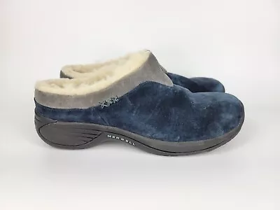 Merrell Encore Ice India Ink Shearling Mule Clog Shoes Womens Size 9 Blue J66606 • $34.99