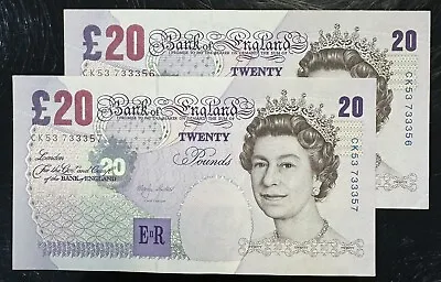 2 X Old £20 Twenty Pound Notes Uncirculated • £90
