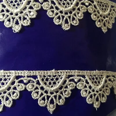 Bridal Venice Lace Trim Edging Guipure Lace Edging Rayon 1  White 10 Yds  W339 • $14.95