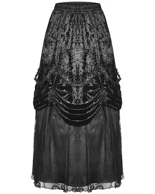 Dark In Love Womens Gothic Courtesan Ruched Velvet & Lace Maxi Skirt • £54.99