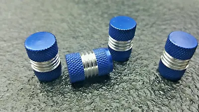 4 X Blue METAL DUST CAP VAVLES FITS ALL TYPES OF CAR • $2.47