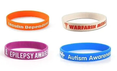 Medical Alert Silicone Wristbands Diabetes Epilepsy Autism Warfarin Awareness • £3.25