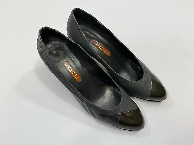 Womens Minelli Black Snake Skin Slip On Pumps Heels Shoes Sz US 7.5 GUC • $29.99