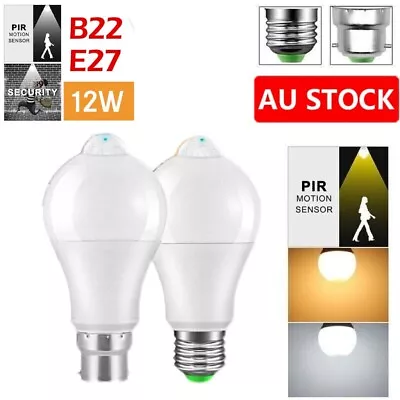 Motion Sensor Light Bulbs E27 B22 12W PIR Motion Activated Dusk Outdoor Led NEW • $7.99