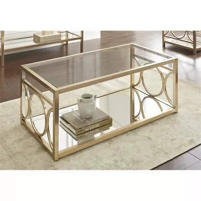 Olympia Glass Top Coffee Table In Gold Chrome • $241