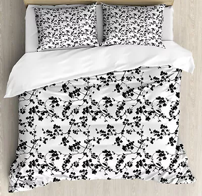 Asian Duvet Cover Set With Pillow Shams Sakura Blooom Silhouette Print • $89.99