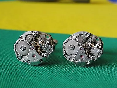 Watch Movement Cufflinks -- Steampunk Gears Machine Industrial Diamond • $19.99