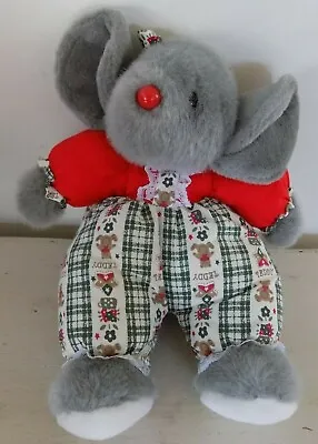 M.S. Toy Vintage Christmas Plush Gray Mouse Red Shirt  Teddy  Pants Bow • $14.84