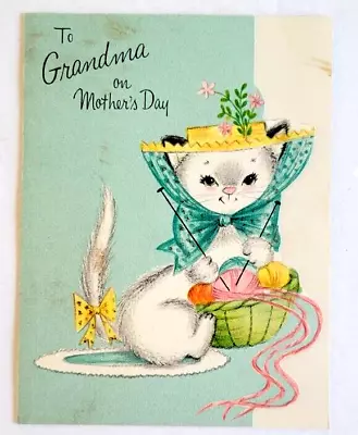 Vintage Adorable Cat Fancy Hat Knitting Grandma Mother's Day Hallmark Card  • $5