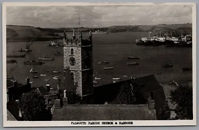 Postcard Falmouth Parish Church & Harbour Cornwall England Real Photo RPPC • £8