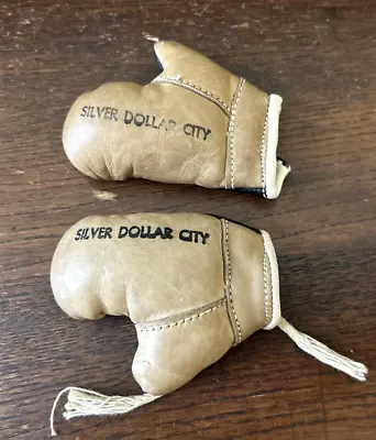 Vintage Miniature Leather Boxing Gloves 2.75  Silver Dollar City Nevada Souvenir • $23.93