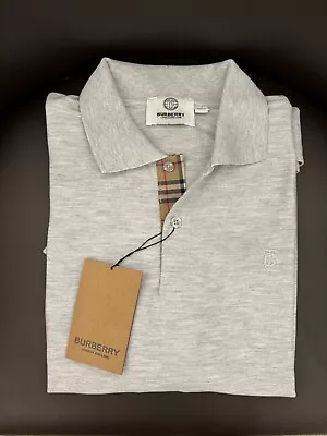 Burberry Short Sleeve Men's Solid Check Polo Shirt Gray Grey Large • $74.99