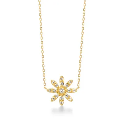 9K10K14K Solid Gold O Chain CZ Pendant Necklace Margherita Flower Charm Jewelry • $165.56