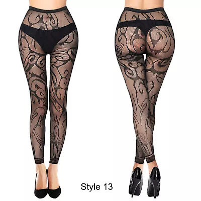 £4.50 • Buy Womens Footless Tights Black Patterned Fishnet Floral Lace Net Fashion Ladies UK
