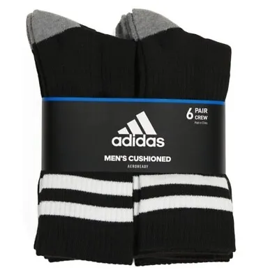 Adidas Mens Socks Black And White Cushioned Shoe Size 6-12 6 Pack • $14.99