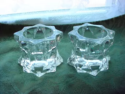 Mikasa Weighty Glass Candlesticks Holders Pair Sparkling Star • $12.96