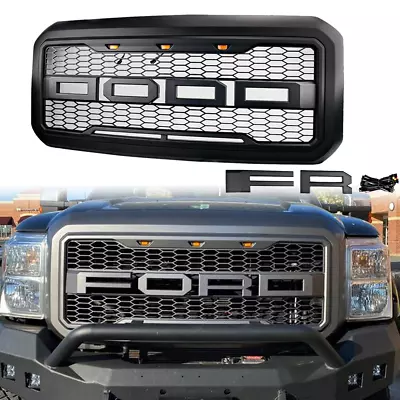 Fit 2011-16 Ford F250 F350 Super Duty Raptor W/ Lights Matte Black Front Grille • $195.15