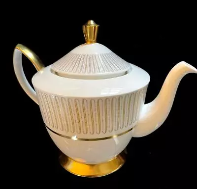 Royal Albert Capri Bone China England Teapot White/gold Trim Mcm Mid-century • $39