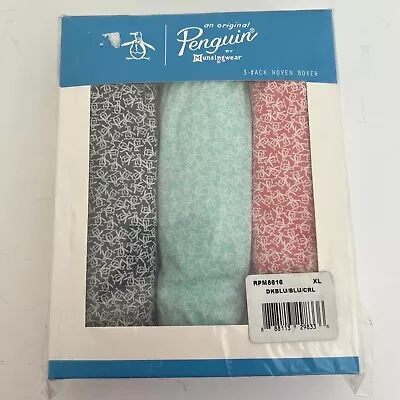 Penguin By Munsingwear 3 Pk Woven Boxers XL Penguin Print Blue Green Coral NEW • $29.95